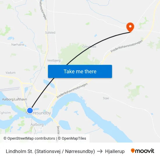 Lindholm St. (Stationsvej / Nørresundby) to Hjallerup map