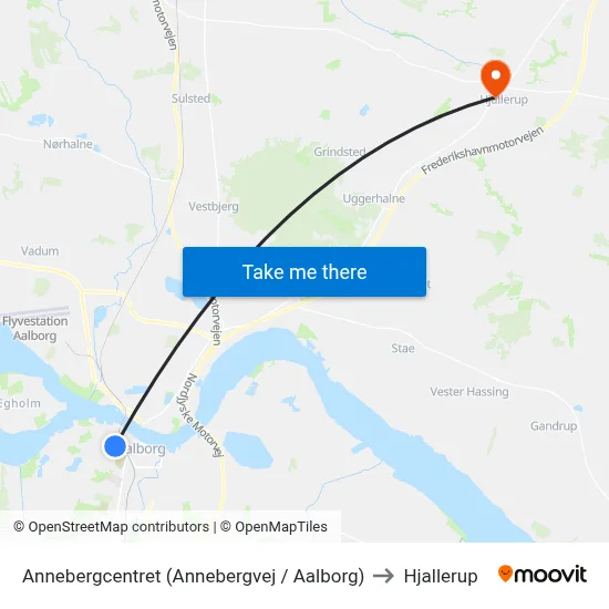 Annebergcentret (Annebergvej / Aalborg) to Hjallerup map