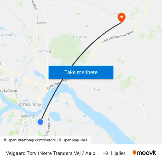 Vejgaard Torv (Nørre Tranders Vej / Aalborg) to Hjallerup map