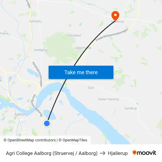 Agri College Aalborg (Struervej / Aalborg) to Hjallerup map