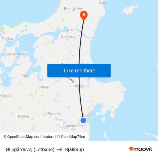 Øllegårdsvej (Letbane) to Hjallerup map
