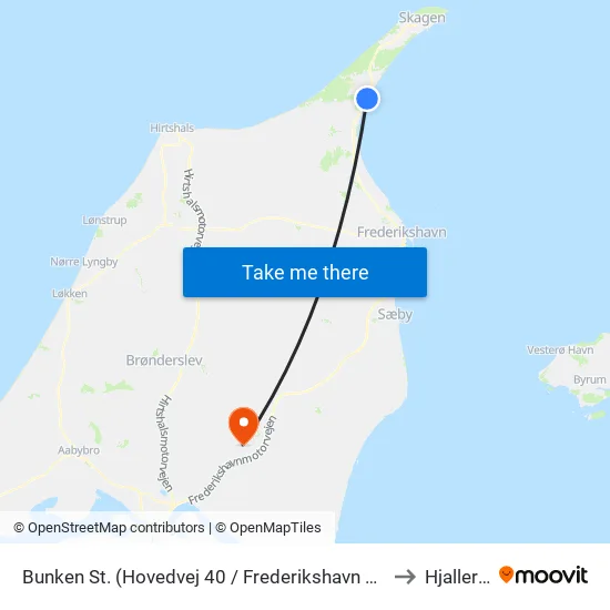 Bunken St. (Hovedvej 40 / Frederikshavn Komm.) to Hjallerup map