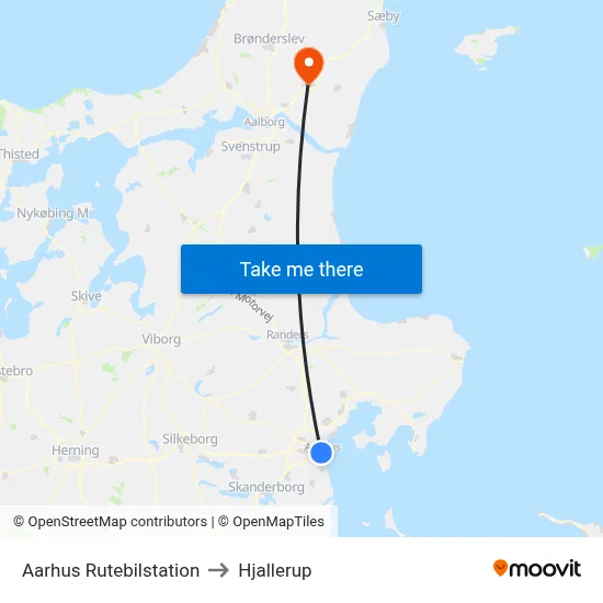 Aarhus Rutebilstation to Hjallerup map