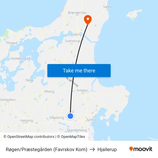 Røgen/Præstegården (Favrskov Kom) to Hjallerup map