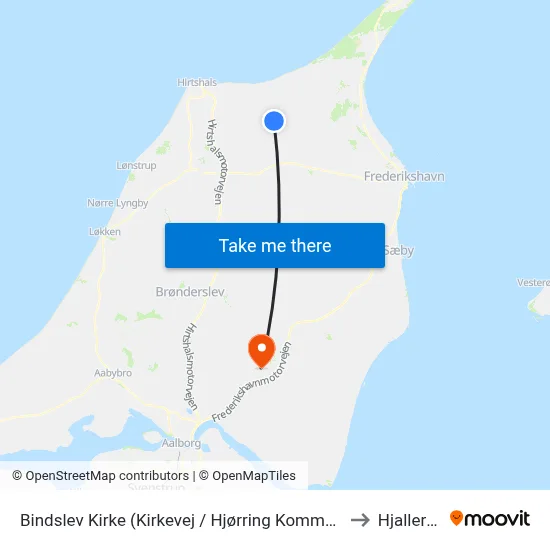 Bindslev Kirke (Kirkevej / Hjørring Kommune) to Hjallerup map