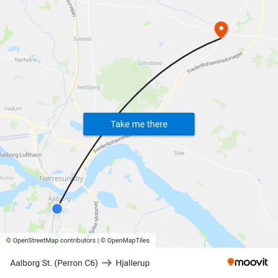 Aalborg St. (Perron C6) to Hjallerup map