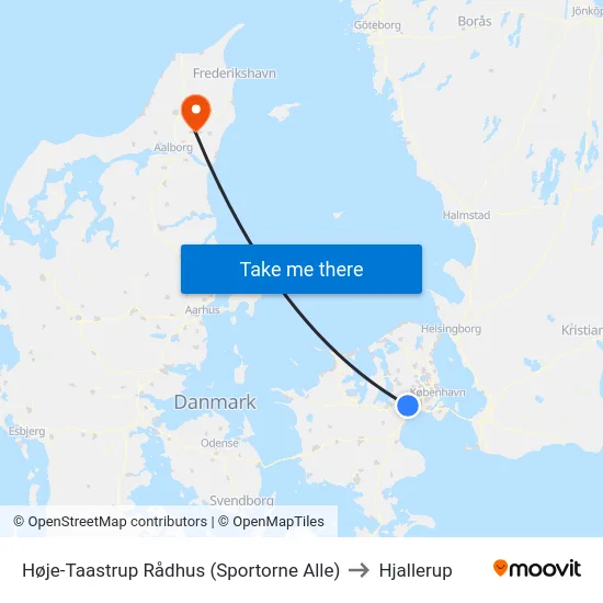 Høje-Taastrup Rådhus (Sportorne Alle) to Hjallerup map