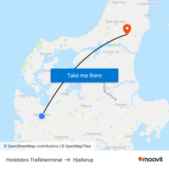 Holstebro Trafikterminal to Hjallerup map