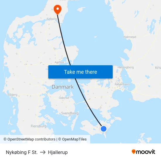 Nykøbing F St. to Hjallerup map