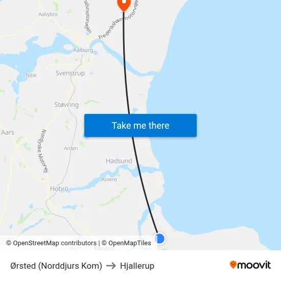 Ørsted (Norddjurs Kom) to Hjallerup map