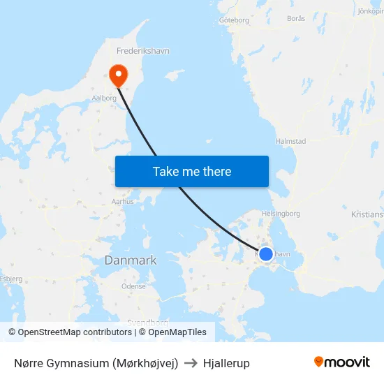 Nørre Gymnasium (Mørkhøjvej) to Hjallerup map