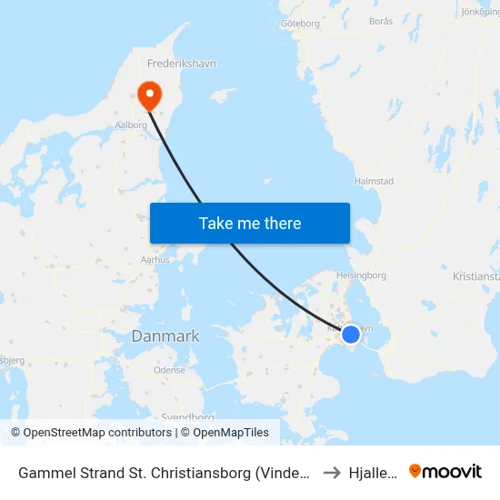 Gammel Strand St. Christiansborg (Vindebrogade) to Hjallerup map