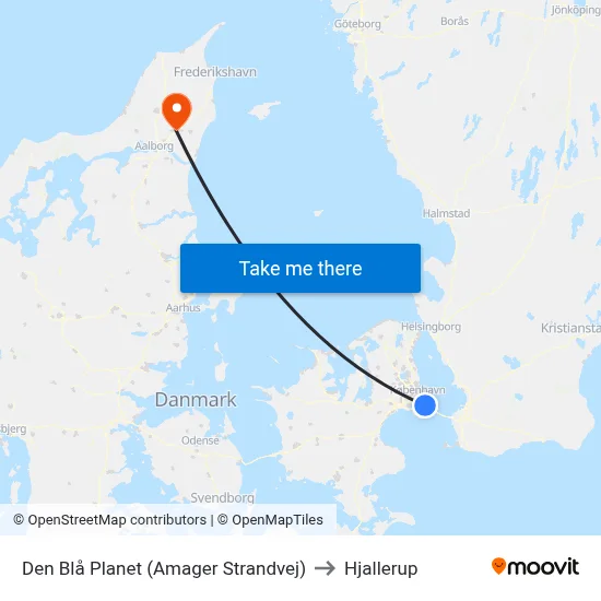 Den Blå Planet (Amager Strandvej) to Hjallerup map