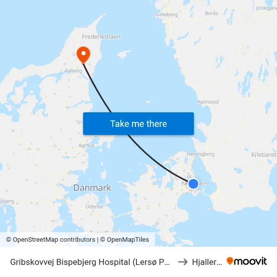 Gribskovvej Bispebjerg Hospital (Lersø Parkallé) to Hjallerup map