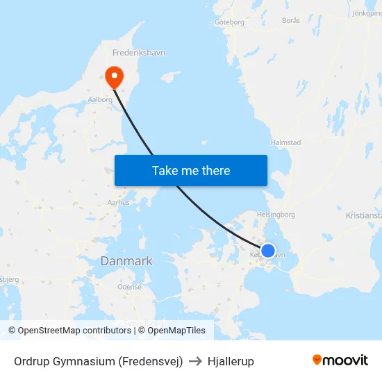 Ordrup Gymnasium (Fredensvej) to Hjallerup map