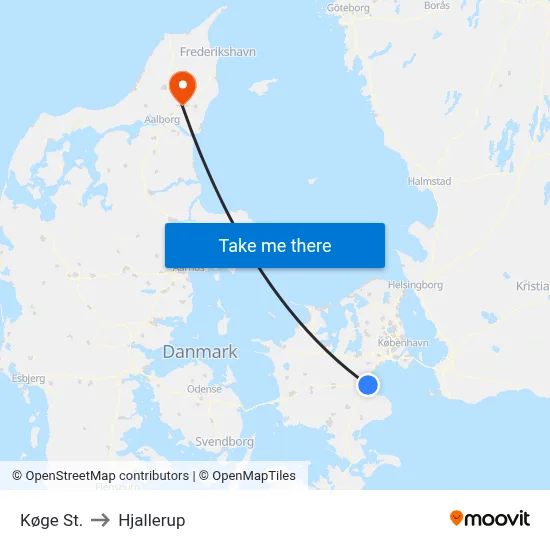 Køge St. to Hjallerup map