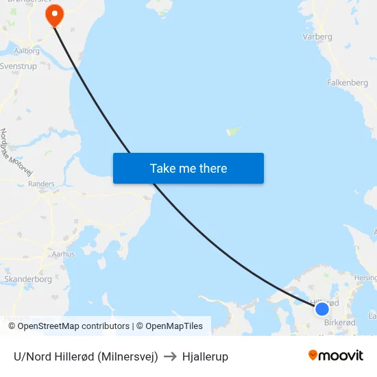 U/Nord Hillerød (Milnersvej) to Hjallerup map