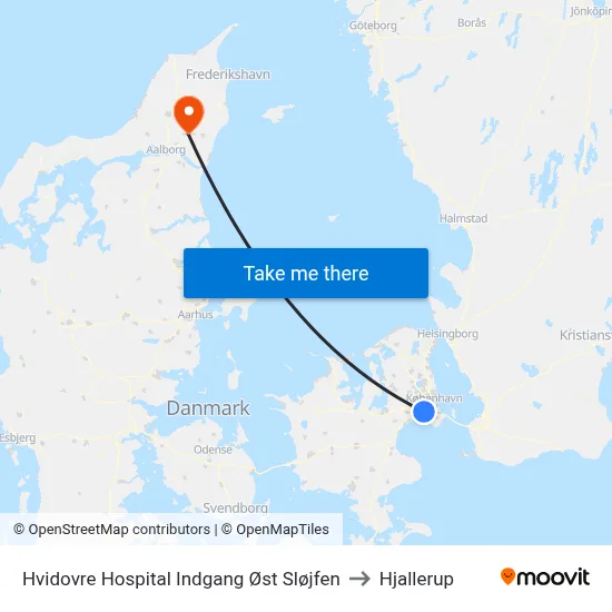 Hvidovre Hospital Indgang Øst Sløjfen to Hjallerup map