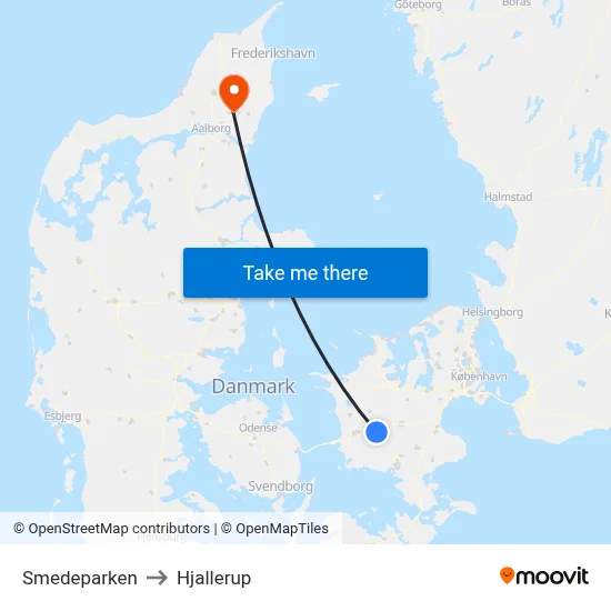 Smedeparken to Hjallerup map