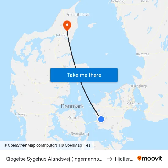 Slagelse Sygehus Ålandsvej (Ingemannsvej) to Hjallerup map