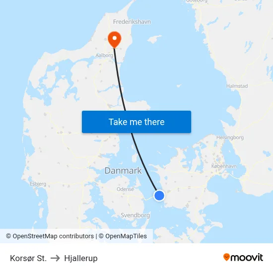 Korsør St. to Hjallerup map