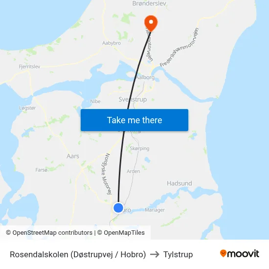 Rosendalskolen (Døstrupvej / Hobro) to Tylstrup map