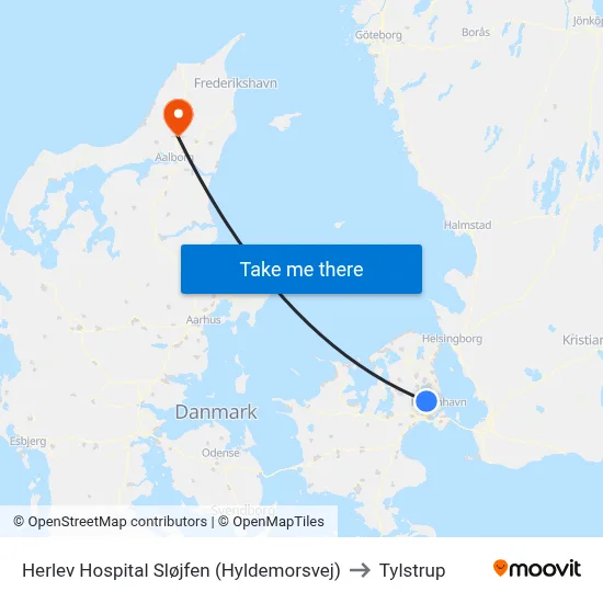 Herlev Hospital Sløjfen (Hyldemorsvej) to Tylstrup map
