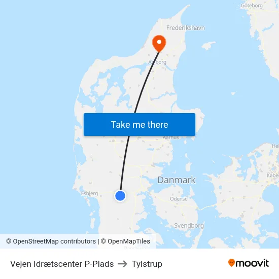 Vejen Idrætscenter P-Plads to Tylstrup map