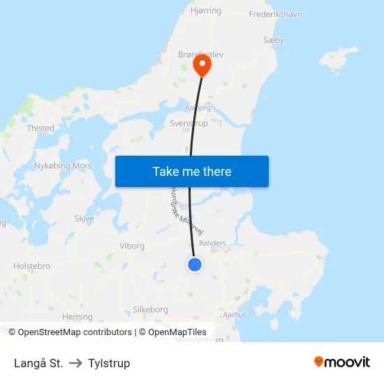 Langå St. to Tylstrup map
