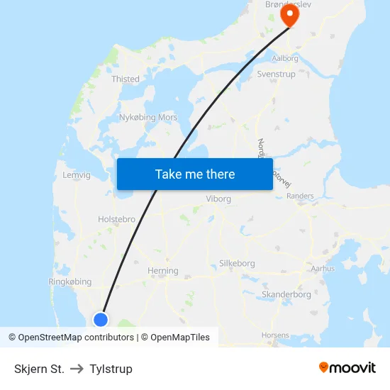 Skjern St. to Tylstrup map