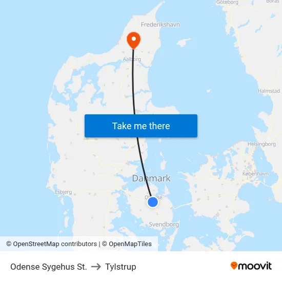 Odense Sygehus St. to Tylstrup map
