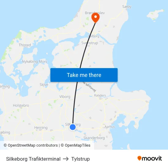 Silkeborg Trafikterminal to Tylstrup map