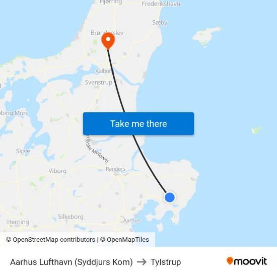 Aarhus Lufthavn (Syddjurs Kom) to Tylstrup map