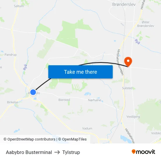 Aabybro Busterminal to Tylstrup map