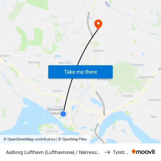 Aalborg Lufthavn (Lufthavnsvej / Nørresundby) to Tylstrup map