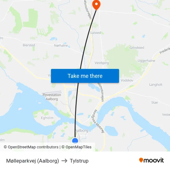 Mølleparkvej (Aalborg) to Tylstrup map