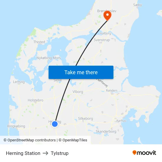 Herning Station to Tylstrup map