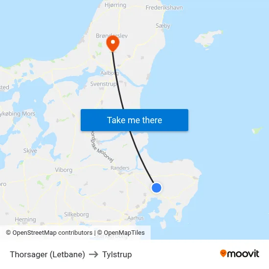Thorsager (Letbane) to Tylstrup map