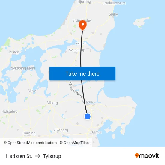 Hadsten St. to Tylstrup map