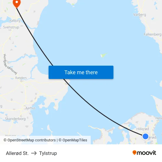 Allerød St. to Tylstrup map