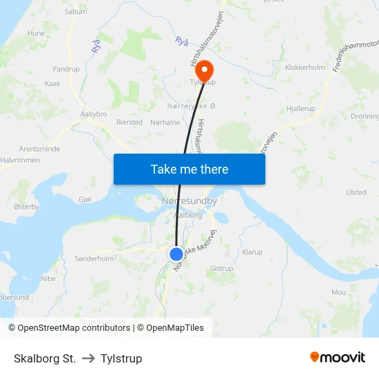 Skalborg St. to Tylstrup map