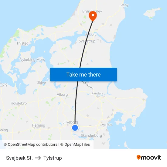 Svejbæk St. to Tylstrup map