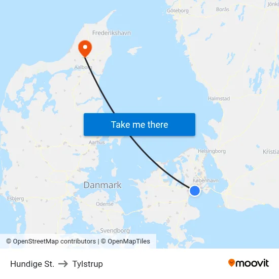Hundige St. to Tylstrup map