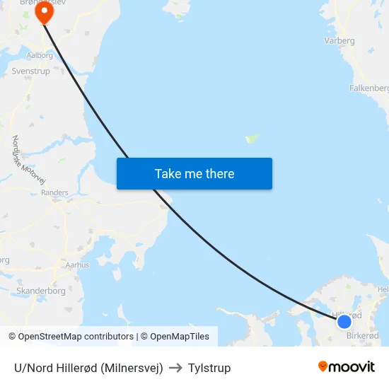 U/Nord Hillerød (Milnersvej) to Tylstrup map