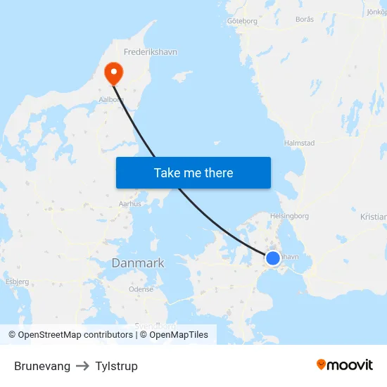 Brunevang to Tylstrup map