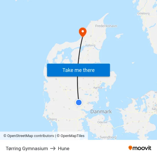 Tørring Gymnasium to Hune map