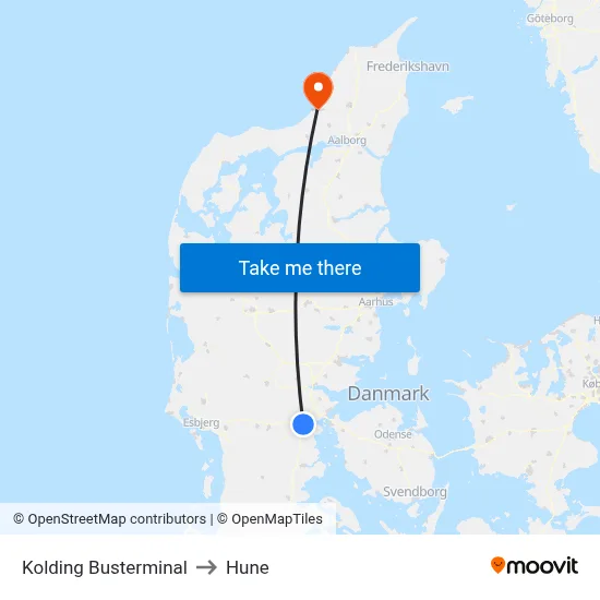 Kolding Busterminal to Hune map