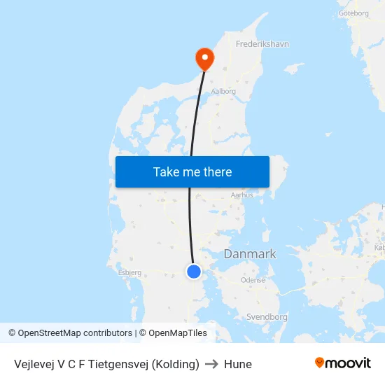 Vejlevej V C F Tietgensvej (Kolding) to Hune map