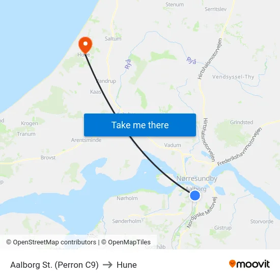 Aalborg St. (Perron C9) to Hune map
