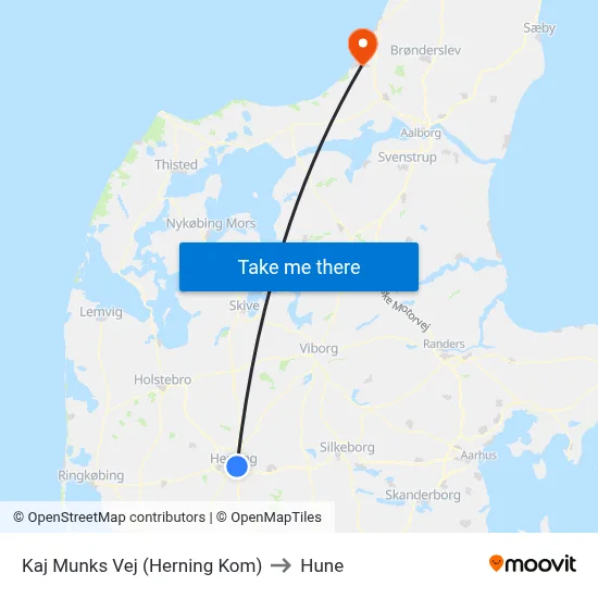 Kaj Munks Vej (Herning Kom) to Hune map